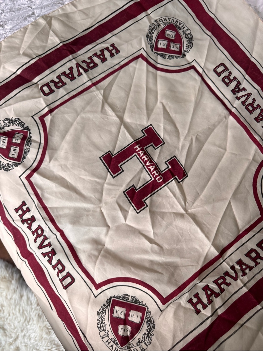 Harvard Logo Bandana Scarf - Cream & Maroon - Picture 1 of 2